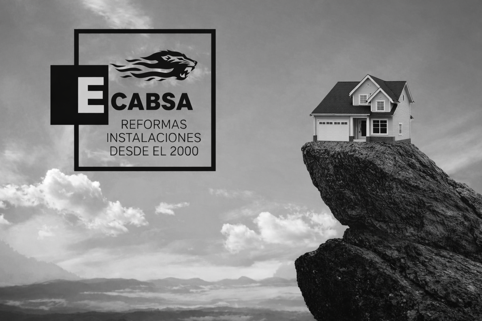 casa en las montañas y logo ecabsa
